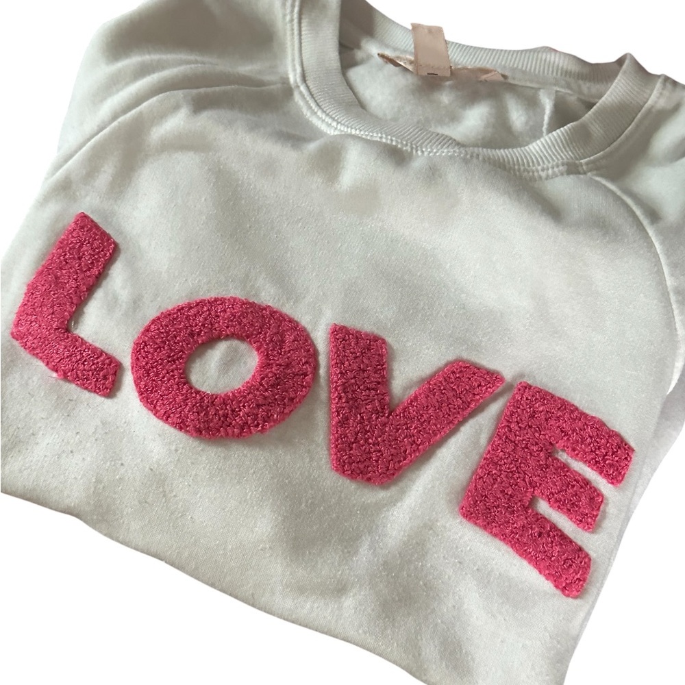 Philosophy Love Sweatshirt White Pink Textured Letters Cozy. Size XS - Picture 3 of 8